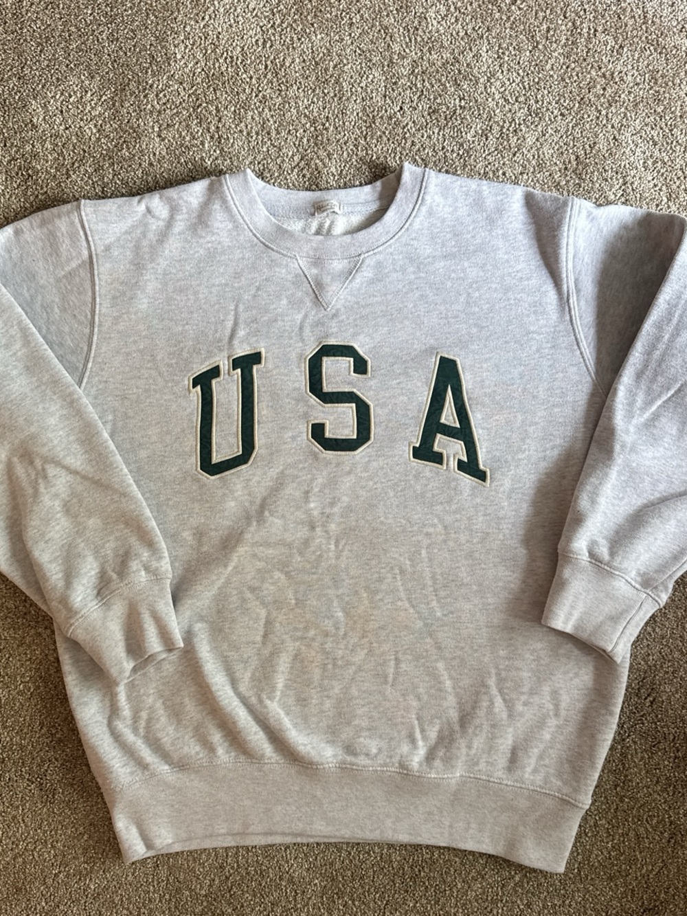 Brandy Melville Light Gray Sweatshirt with Dark Green USA Letters